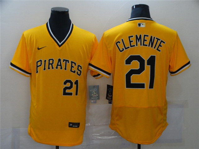 Pittsburgh Pirates #21 Roberto Clemente Gold Flex Base Jersey - Click Image to Close