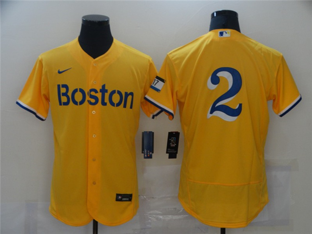 Boston Red Sox #2 Xander Bogaerts Gold 2021 City Connect Flex Base Jersey - Click Image to Close