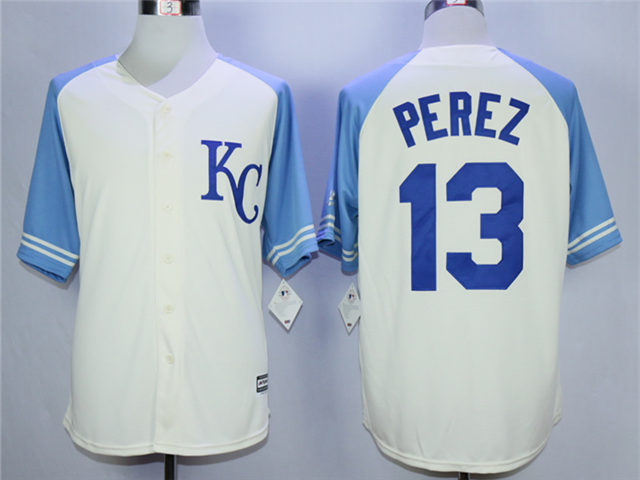 Kansas City Royals #13 Salvador Perez Cream Cool Base Jersey - Click Image to Close
