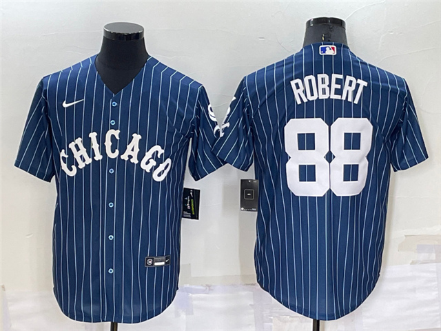 Chicago White Sox #88 Luis Robert Blue Pinstripe Cool Base Jersey - Click Image to Close
