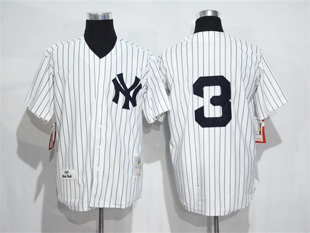New York Yankees #3 Babe Ruth White Pinstripe Throwback Jersey - Click Image to Close