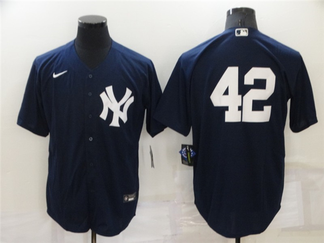 New York Yankees #42 Mariano Rivera Navy Without Name Cool Base Jersey - Click Image to Close