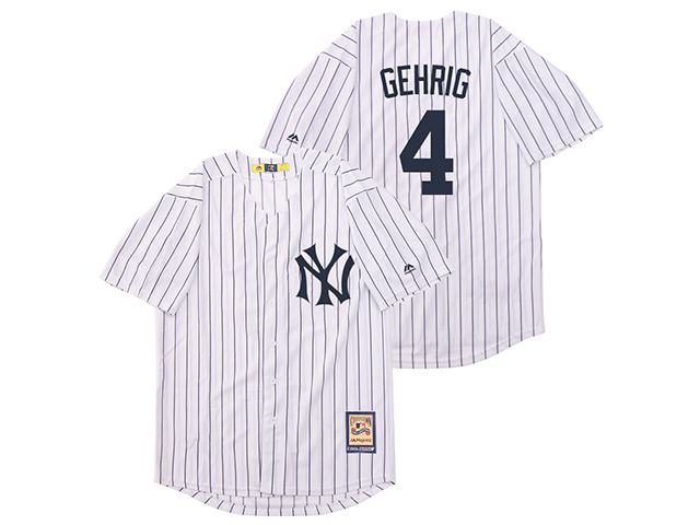 New York Yankees #4 Lou Gehrig White Cooperstown Collection Cool Base Jersey - Click Image to Close