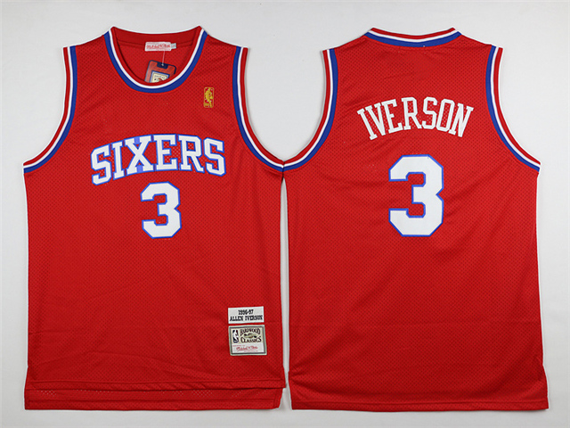Philadelphia 76ers #3 Allen Iverson 1996-97 Throwback Red Jersey - Click Image to Close