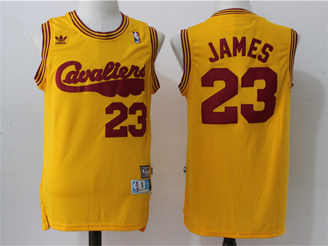 Cleveland Cavaliers #23 LeBron James Gold Hardwood Classics Jersey - Click Image to Close