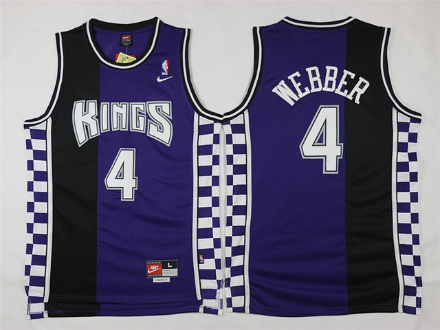 Sacramento Kings #4 Chris Webber Throwback Black/Purple Jersey - Click Image to Close