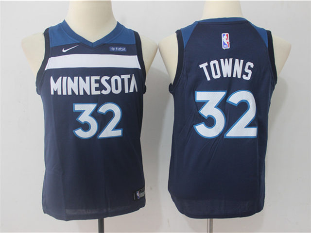 Youth Minnesota Timberwolves #32 Karl-Anthony Towns Navy Swingman Jersey - Click Image to Close