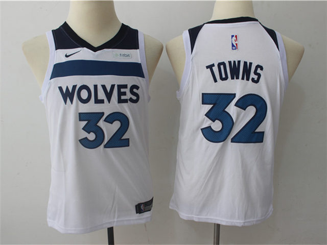 Youth Minnesota Timberwolves #32 Karl-Anthony Towns White Swingman Jersey - Click Image to Close