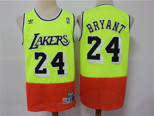 Los Angeles Lakers #24 Kobe Bryant Fluorescent Green Orange Split Hardwood Classic Jersey - Click Image to Close