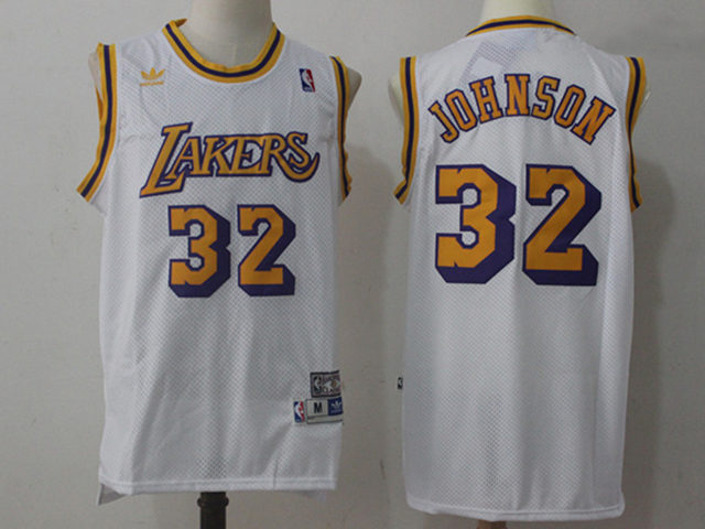 Los Angeles Lakers #32 Magic Johnson White Hardwood Classic Jersey - Click Image to Close
