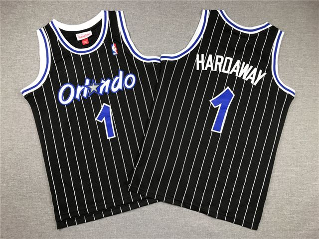 Youth Orlando Magic #1 Anfernee Hardaway 1994-95 Black Hardwood Classics Jersey - Click Image to Close