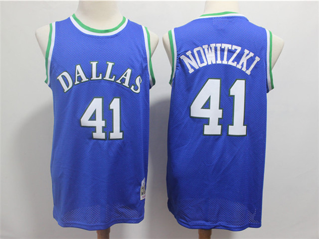 Dallas Mavericks #41 Dirk Nowitzki 1998-99 Blue Hardwood Classic Jersey - Click Image to Close
