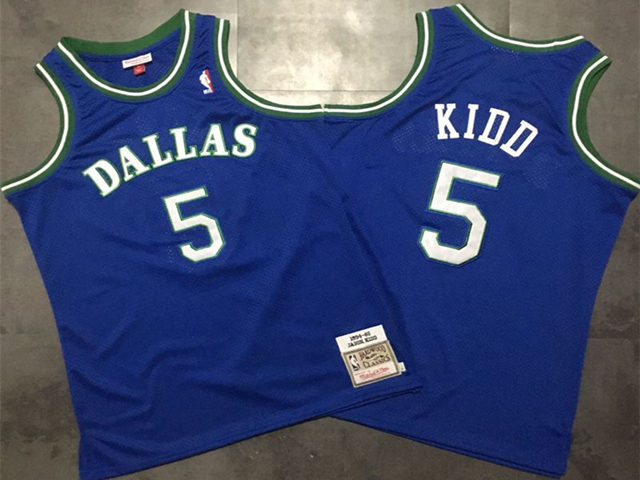 Dallas Mavericks #5 Jason Kidd 1994-95 Blue Hardwood Classic Jersey - Click Image to Close