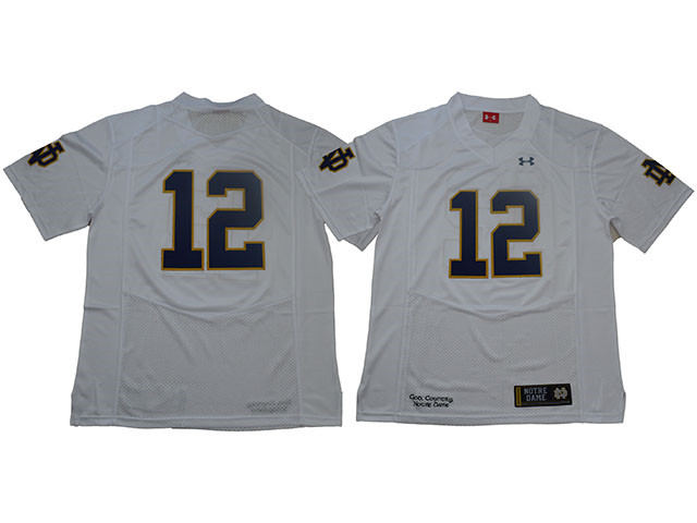 NCAA Notre Dame Fighting Irish #12 White College Football Jersey - Click Image to Close