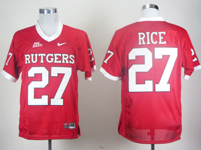 NCAA Rutgers Scarlet Knights 27 #Ray Rice Red With Big East Patch Jersey - Click Image to Close