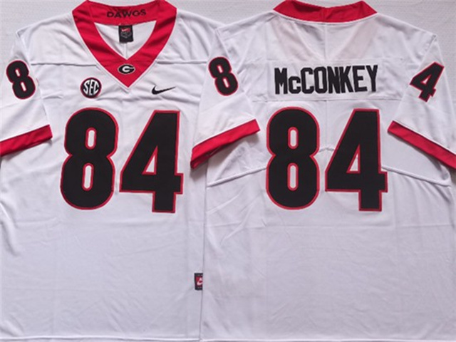 NCAA Georgia Bulldogs #84 Ladd McConkey White College Football Jersey - Click Image to Close