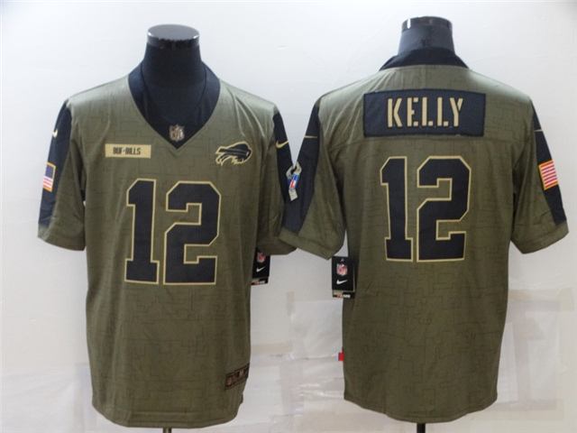 Buffalo Bills #12 Jim Kelly 2021 Olive Salute To Service Limited Jersey - Click Image to Close