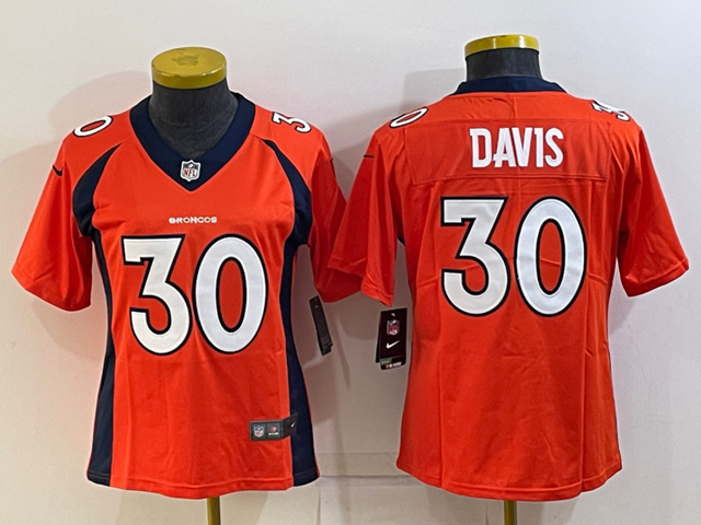 Womens Denver Broncos #30 Terrell Davis Orange Vapor Limited Jersey - Click Image to Close