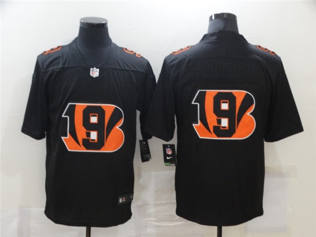 Cincinnati Bengals #9 Joe Burrow Black Shadow Logo Limited Jersey - Click Image to Close