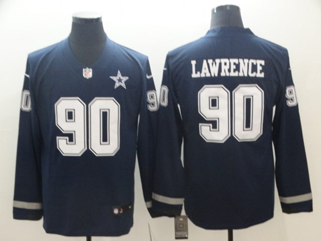 Dallas Cowboys #90 Demarcus Lawrence Blue Therma Long Sleeve Jersey - Click Image to Close