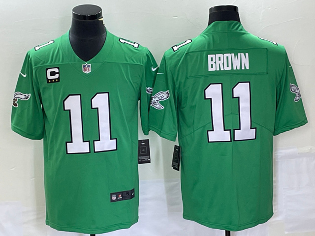 Philadelphia Eagles #11 A.J. Brown Kelly Green C Patch Vapor Limited Jersey - Click Image to Close