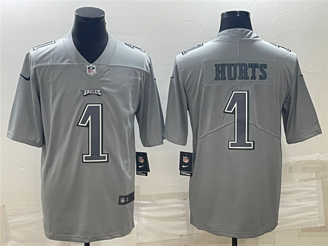 Philadelphia Eagles #1 Jalen Hurts Gray Atmosphere Fashion Limited Jersey - Click Image to Close