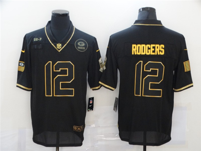 Green Bay Packers #12 Aaron Rodgers 2020 Black Gold Salute To Service ...