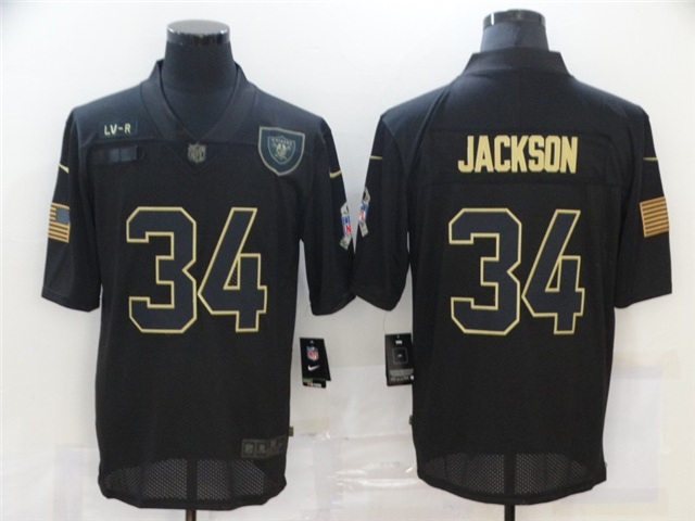 Las Vegas Raiders #34 Bo Jackson 2020 Black Salute To Service Limited Jersey - Click Image to Close