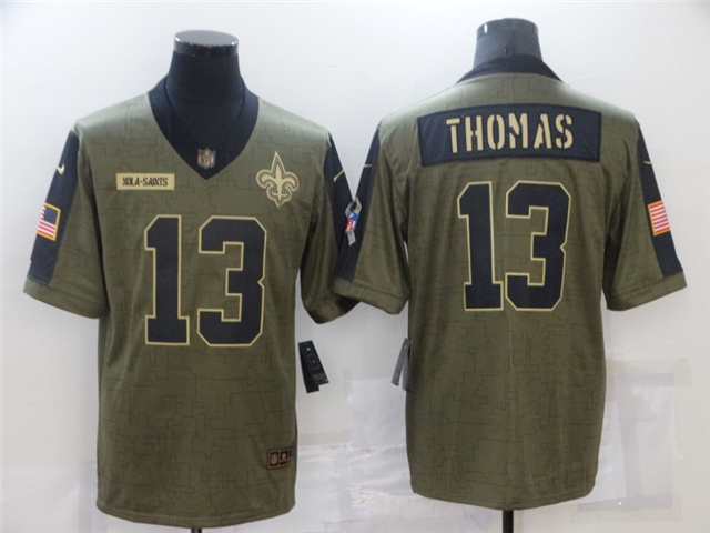 New Orleans Saints #13 Michael Thomas 2021 Olive Salute To Service Limited Jersey - Click Image to Close