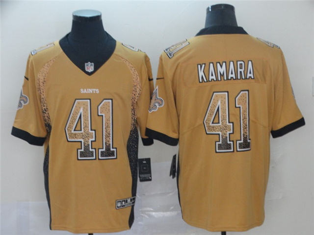 New Orleans Saints #41 Alvin Kamara Gold Drift Fashion Limited Jersey - Click Image to Close