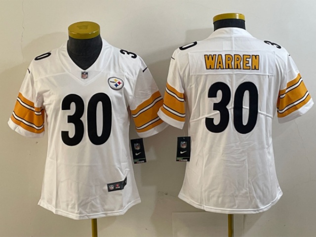 Womens Pittsburgh Steelers #30 Jaylen Warren White Vapor Limited Jersey - Click Image to Close