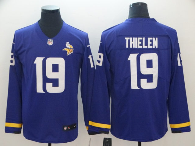 Minnesota Vikings #19 Adam Thielen Blue Therma Long Sleeve Jersey - Click Image to Close