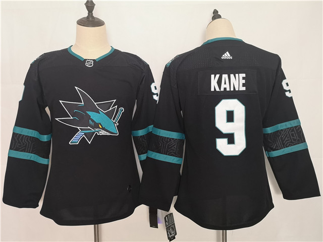 Women's Youth San Jose Sharks #9 Evander Kane Black Jersey - Click Image to Close