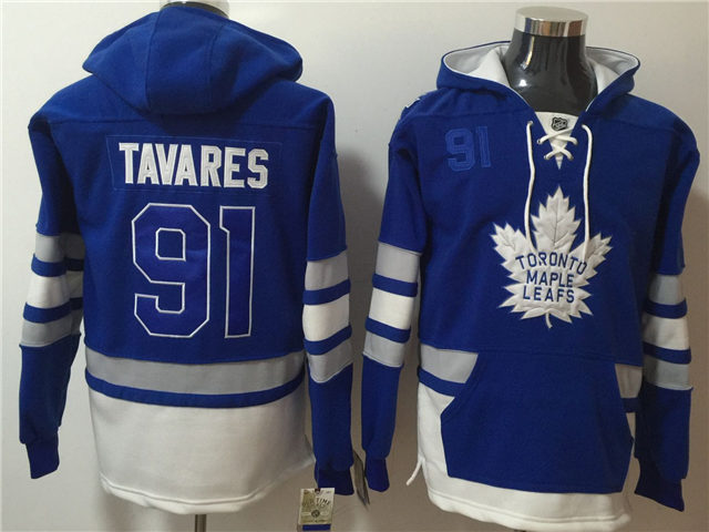 Toronto Maple Leafs #91 John Tavares Blue One Front Pocket Hoodie Jersey - Click Image to Close