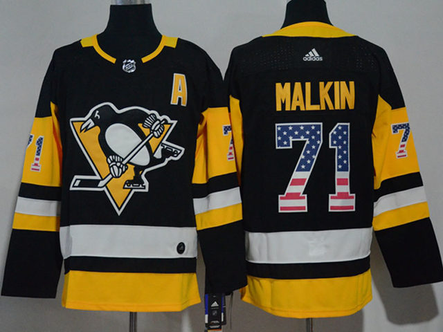 Pittsburgh Penguins #71 Evgeni Malkin Black USA Flag Fashion Jersey - Click Image to Close