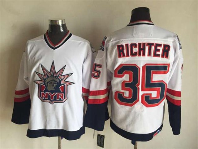 New York Rangers #35 Mike Richter 1998 CCM Liberty Logo White Jersey - Click Image to Close