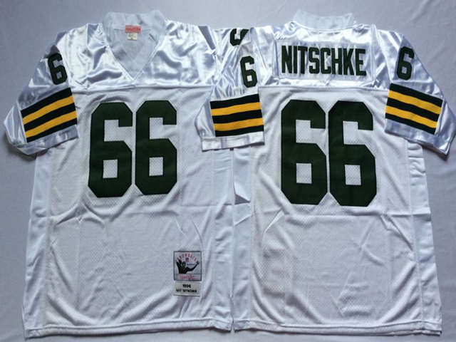 Green Bay Packers #66 Ray Nitschke 1966 Throwback White Jersey - Click Image to Close