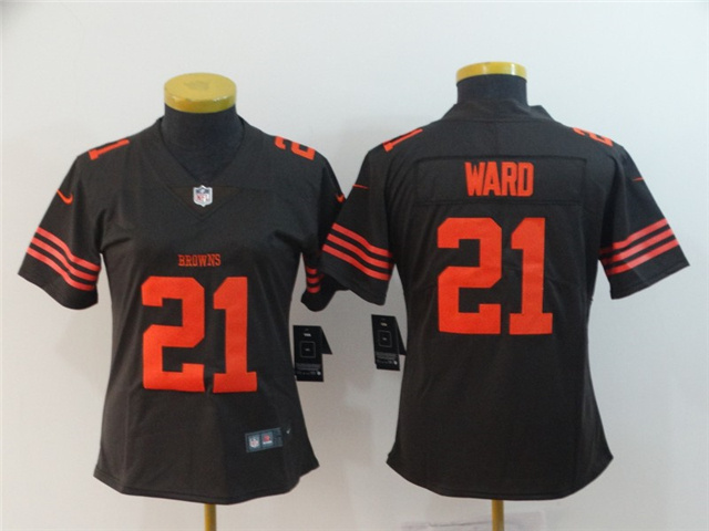 Women's Cleveland Browns #21 Denzel Ward Brown Color Rush Limited Jersey - Click Image to Close