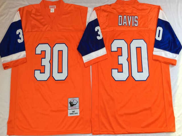 Denver Broncos #30 Terrell Davis Orange Throwback Jersey - Click Image to Close
