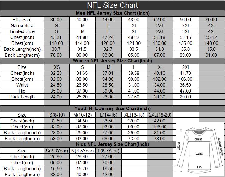 NFL Jersey Size Chart
